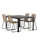 Togo - Jídelní stůl - Černá / Teak - Allu / Teak - 150*100 _1+ Lindos Stohovací židle - Black Alu / Latte Latte _4