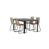 Togo - Jídelní stůl - Černá / Teak - Allu / Teak - 150*100 _1+ Lindos Stohovací židle - Black Alu / Latte Latte _4