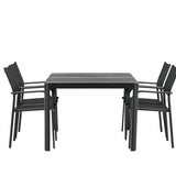 Togo - Jídelní stůl - Černá / Teak - Allu / Teak - 150*100 _1+ křeslo Santorini (stohovatelné) - Černá alu / Černá textilie _4