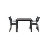 Togo - Jídelní stůl - Černá / Teak - Allu / Teak - 150*100 _1+ křeslo Santorini (stohovatelné) - Černá alu / Černá textilie _4