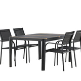 Togo - Jídelní stůl - Černá / Teak - Allu / Teak - 150*100 _1+ křeslo Santorini (stohovatelné) - Černá alu / Černá textilie _4