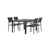 Togo - Jídelní stůl - Černá / Teak - Allu / Teak - 150*100 _1+ křeslo Santorini (stohovatelné) - Černá alu / Černá textilie _4