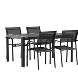Togo - Jídelní stůl - Černá / Teak - Allu / Teak - 150*100 _1+ křeslo Santorini (stohovatelné) - Černá alu / Černá textilie _4