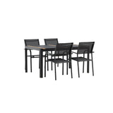 Togo - Jídelní stůl - Černá / Teak - Allu / Teak - 150*100 _1+ křeslo Santorini (stohovatelné) - Černá alu / Černá textilie _4