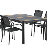 Togo - Jídelní stůl - Černá / Teak - Allu / Teak - 150*100 _1+ křeslo Santorini (stohovatelné) - Černá alu / Černá textilie _4