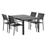 Togo - Jídelní stůl - Černá / Teak - Allu / Teak - 150*100 _1+ křeslo Santorini (stohovatelné) - Černá alu / Černá textilie _4