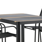 Togo - Jídelní stůl - Černá / Teak - Allu / Teak - 150*100 _1+ křeslo Santorini (stohovatelné) - Černá alu / Černá textilie _4