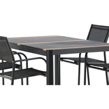 Togo - Jídelní stůl - Černá / Teak - Allu / Teak - 150*100 _1+ křeslo Santorini (stohovatelné) - Černá alu / Černá textilie _4