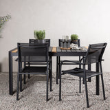 Togo - Jídelní stůl - Černá / Teak - Allu / Teak - 150*100 _1+ křeslo Santorini (stohovatelné) - Černá alu / Černá textilie _4