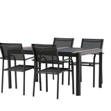 Togo - Jídelní stůl - Černá / Teak - Allu / Teak - 150*100 _1+ křeslo Santorini (stohovatelné) - Černá alu / Černá textilie _4
