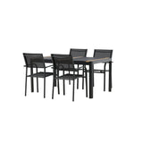 Togo - Jídelní stůl - Černá / Teak - Allu / Teak - 150*100 _1+ křeslo Santorini (stohovatelné) - Černá alu / Černá textilie _4