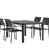 Togo - Jídelní stůl - Černá / Teak - Allu / Teak - 150*100 _1+ křeslo Santorini (stohovatelné) - Černá alu / Černá textilie _4