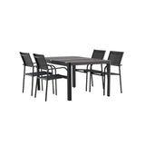 Togo - Jídelní stůl - Černá / Teak - Allu / Teak - 150*100 _1+ křeslo Santorini (stohovatelné) - Černá alu / Černá textilie _4
