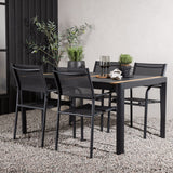 Togo - Jídelní stůl - Černá / Teak - Allu / Teak - 150*100 _1+ křeslo Santorini (stohovatelné) - Černá alu / Černá textilie _4
