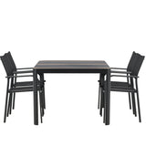 Togo - Jídelní stůl - Černá / Teak - Allu / Teak - 150*100 _1+ křeslo Santorini (stohovatelné) - Černá alu / Černá textilie _4