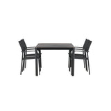 Togo - Jídelní stůl - Černá / Teak - Allu / Teak - 150*100 _1+ křeslo Santorini (stohovatelné) - Černá alu / Černá textilie _4