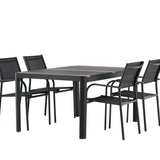 Togo - Jídelní stůl - Černá / Teak - Allu / Teak - 150*100 _1+ křeslo Santorini (stohovatelné) - Černá alu / Černá textilie _4