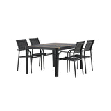 Togo - Jídelní stůl - Černá / Teak - Allu / Teak - 150*100 _1+ křeslo Santorini (stohovatelné) - Černá alu / Černá textilie _4