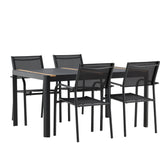 Togo - Jídelní stůl - Černá / Teak - Allu / Teak - 150*100 _1+ křeslo Santorini (stohovatelné) - Černá alu / Černá textilie _4