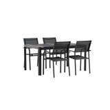 Togo - Jídelní stůl - Černá / Teak - Allu / Teak - 150*100 _1+ křeslo Santorini (stohovatelné) - Černá alu / Černá textilie _4