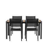 Togo - Jídelní stůl - Černá / Teak - Allu / Teak - 150*100 _1+ křeslo Santorini (stohovatelné) - Černá alu / Černá textilie _4