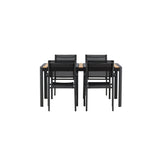 Togo - Jídelní stůl - Černá / Teak - Allu / Teak - 150*100 _1+ křeslo Santorini (stohovatelné) - Černá alu / Černá textilie _4