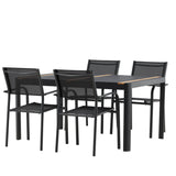 Togo - Jídelní stůl - Černá / Teak - Allu / Teak - 150*100 _1+ křeslo Santorini (stohovatelné) - Černá alu / Černá textilie _4