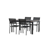 Togo - Jídelní stůl - Černá / Teak - Allu / Teak - 150*100 _1+ křeslo Santorini (stohovatelné) - Černá alu / Černá textilie _4