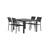Togo - Jídelní stůl - Černá / Teak - Allu / Teak - 150*100 _1+ křeslo Santorini (stohovatelné) - Černá alu / Černá textilie _4