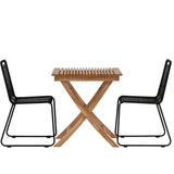 Ghana - Skládací stůl - Přírodní - Teak - 70*70cm _1+ Lindos Stohovací židle - Black Alu / Black Lano _2