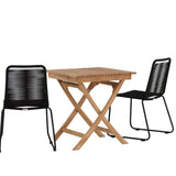 Ghana - Skládací stůl - Přírodní - Teak - 70*70cm _1+ Lindos Stohovací židle - Black Alu / Black Lano _2