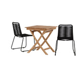 Ghana - Skládací stůl - Přírodní - Teak - 70*70cm _1+ Lindos Stohovací židle - Black Alu / Black Lano _2