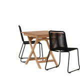 Ghana - Skládací stůl - Přírodní - Teak - 70*70cm _1+ Lindos Stohovací židle - Black Alu / Black Lano _2