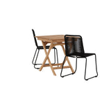 Ghana - Skládací stůl - Přírodní - Teak - 70*70cm _1+ Lindos Stohovací židle - Black Alu / Black Lano _2