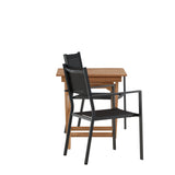 Ghana – Skládací stůl – Přírodní – Teak – 70*70 cm _1+ Stohovací židle Copacabana – Černá/Černá _2