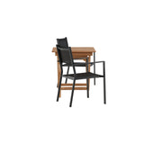 Ghana – Skládací stůl – Přírodní – Teak – 70*70 cm _1+ Stohovací židle Copacabana – Černá/Černá _2