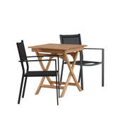 Ghana – Skládací stůl – Přírodní – Teak – 70*70 cm _1+ Stohovací židle Copacabana – Černá/Černá _2
