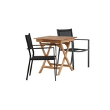 Ghana – Skládací stůl – Přírodní – Teak – 70*70 cm _1+ Stohovací židle Copacabana – Černá/Černá _2