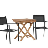 Ghana – Skládací stůl – Přírodní – Teak – 70*70 cm _1+ Stohovací židle Copacabana – Černá/Černá _2