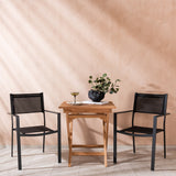 Ghana – Skládací stůl – Přírodní – Teak – 70*70 cm _1+ Stohovací židle Copacabana – Černá/Černá _2