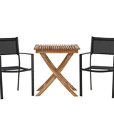 Ghana – Skládací stůl – Přírodní – Teak – 70*70 cm _1+ Stohovací židle Copacabana – Černá/Černá _2