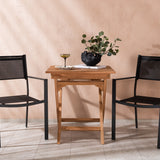 Ghana – Skládací stůl – Přírodní – Teak – 70*70 cm _1+ Stohovací židle Copacabana – Černá/Černá _2