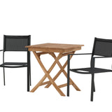 Ghana – Skládací stůl – Přírodní – Teak – 70*70 cm _1+ Stohovací židle Copacabana – Černá/Černá _2