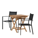 Ghana – Skládací stůl – Přírodní – Teak – 70*70 cm _1+ Stohovací židle Copacabana – Černá/Černá _2