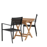 Ghana – Skládací stůl – Přírodní – Teak – 70*70 cm _1+ Stohovací židle Copacabana – Černá/Černá _2