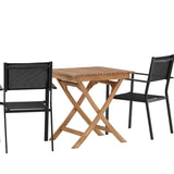 Ghana – Skládací stůl – Přírodní – Teak – 70*70 cm _1+ Stohovací židle Copacabana – Černá/Černá _2