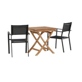 Ghana – Skládací stůl – Přírodní – Teak – 70*70 cm _1+ Stohovací židle Copacabana – Černá/Černá _2