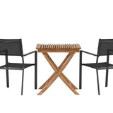 Ghana – Skládací stůl – Přírodní – Teak – 70*70 cm _1+ Stohovací židle Copacabana – Černá/Černá _2