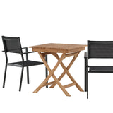 Ghana – Skládací stůl – Přírodní – Teak – 70*70 cm _1+ Stohovací židle Copacabana – Černá/Černá _2
