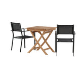 Ghana – Skládací stůl – Přírodní – Teak – 70*70 cm _1+ Stohovací židle Copacabana – Černá/Černá _2